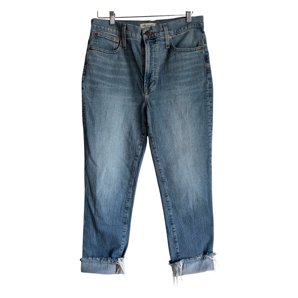 Madewell Perfect Vintage Jeans Size 30 High Rise Straight Fringed Raw Hem Crop
